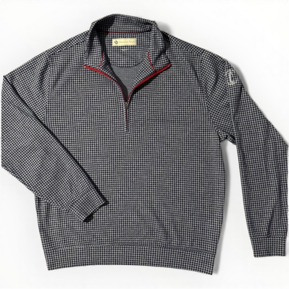Donald Ross Houndstooth Quarter Zip Pullover Golf Jacket Medium Navy White Red
